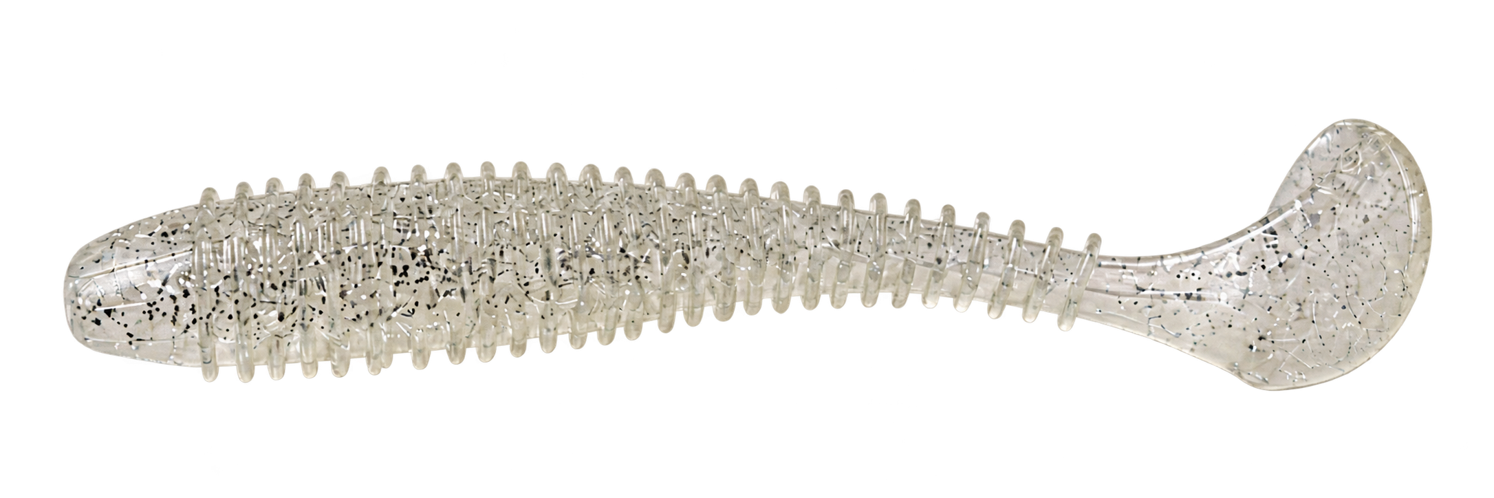 Silver glitter and fine ribs of a Lureholic Spiral Paddle Tail
