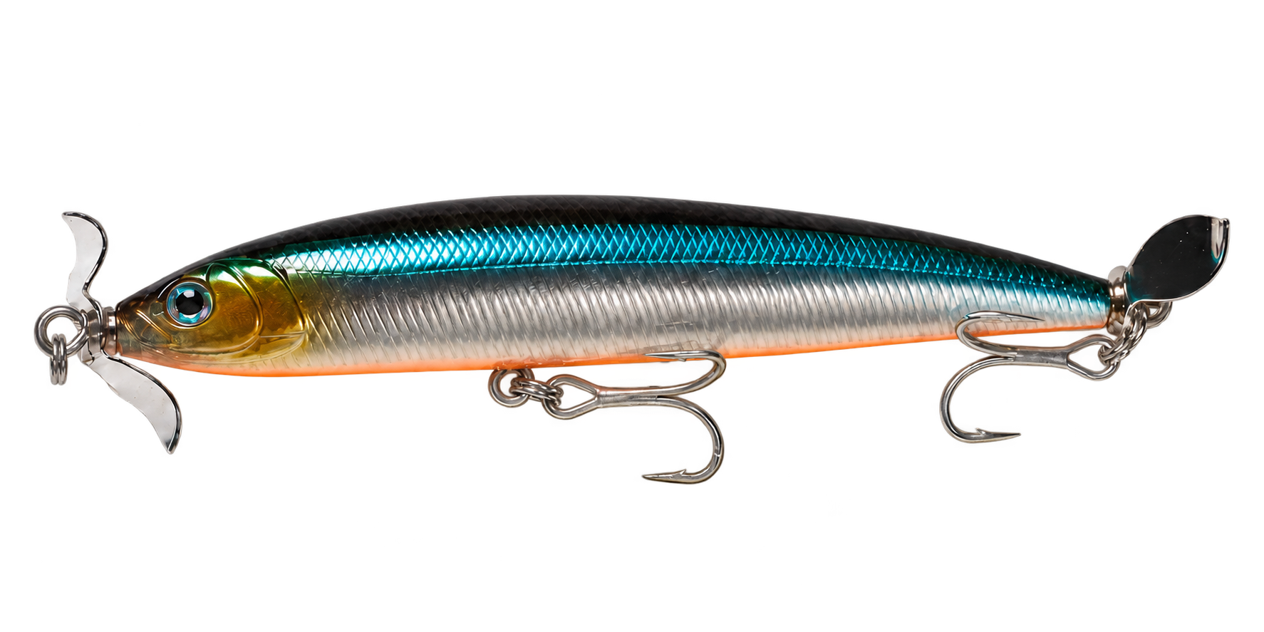 Lureholic stickbait with a propeller at each end